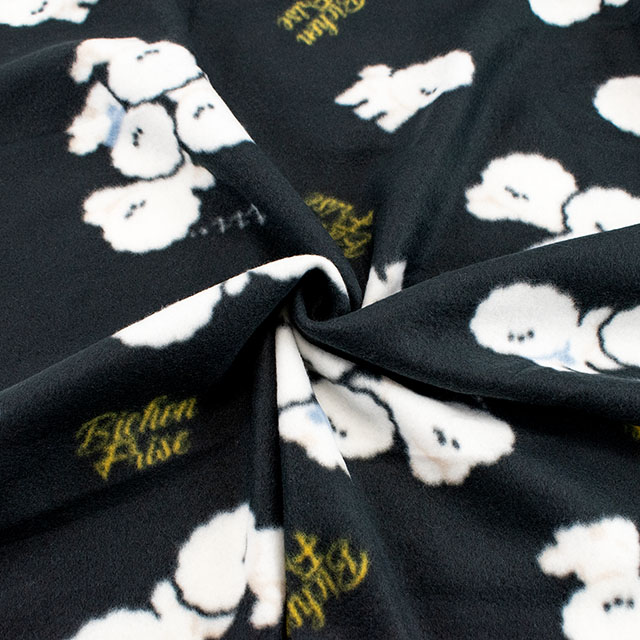 生地 フリースプリント ビションフリーゼ 約140cm幅×150cmカット(75600-1) 2.ブラック 14yy88_