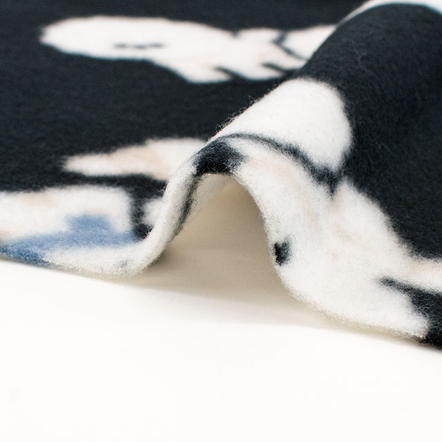 生地 フリースプリント ビションフリーゼ 約140cm幅×150cmカット(75600-1) 2.ブラック 14yy88_