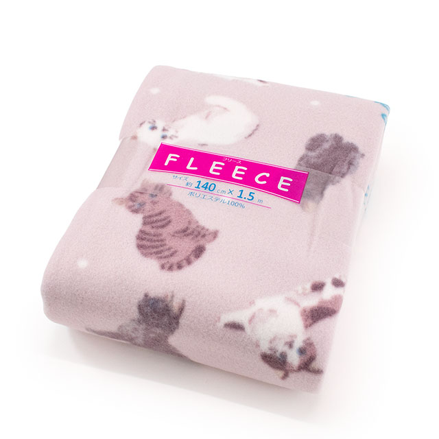 生地 フリースプリント ねこ 約140cm幅×150cmカット（75600-1） 3.ライトピンク 14yy88_