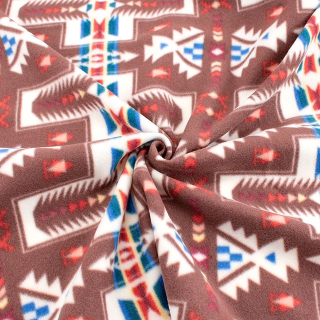 生地 フリースプリント 民族柄 約140cm幅×150cmカット(75600-1) 6.ブラウン 14yy88_
