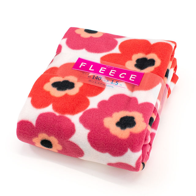 生地 フリースプリント 北欧風花柄 約140cm幅×150cmカット(75600-1) 8A.レッド 14yy88_