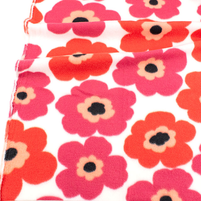 生地 フリースプリント 北欧風花柄 約140cm幅×150cmカット(75600-1) 8A.レッド 14yy88_