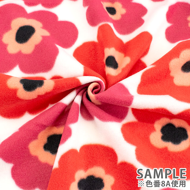 生地 フリースプリント 北欧風花柄 約140cm幅×150cmカット(75600-1) 8A.レッド 14yy88_