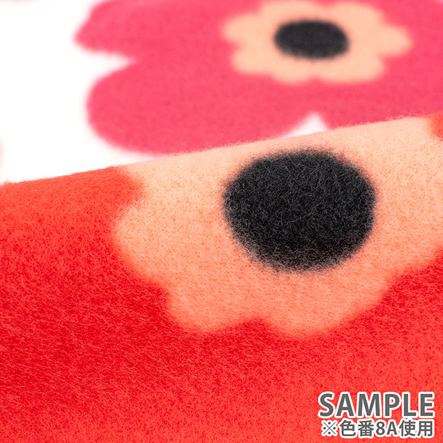 生地 フリースプリント 北欧風花柄 約140cm幅×150cmカット(75600-1) 8A.レッド 14yy88_