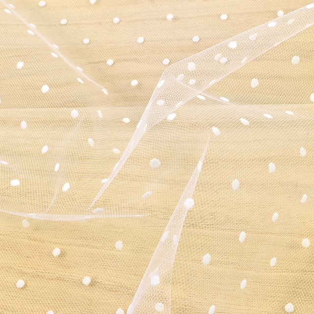 生地 チュールフロッキー水玉(799) KW.白 10Aa01_