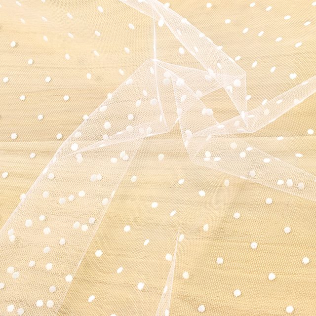 生地 チュールフロッキー水玉(799) KW.白 10Aa01_