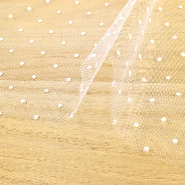 生地 チュールフロッキー水玉(799) KW.白 10Aa01_