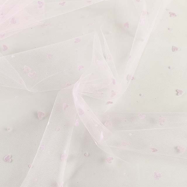 生地 チュールフロッキーハート(803) 2.淡ピンク 10Aa01_
