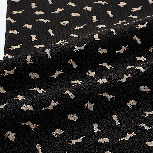 生地 和調プリント うさぎ/シーチング(88227) 4-5.黒 09Ag17_