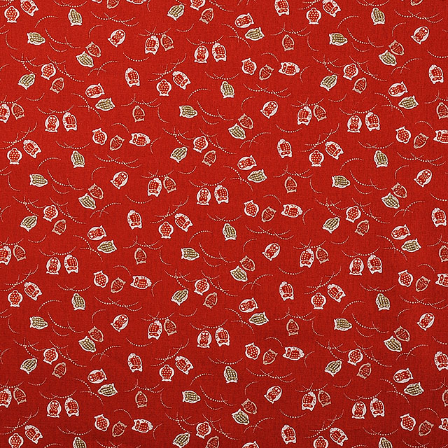 生地 和調プリント ふくろう/シーチング(88227) 5-2.赤 09Ag17_
