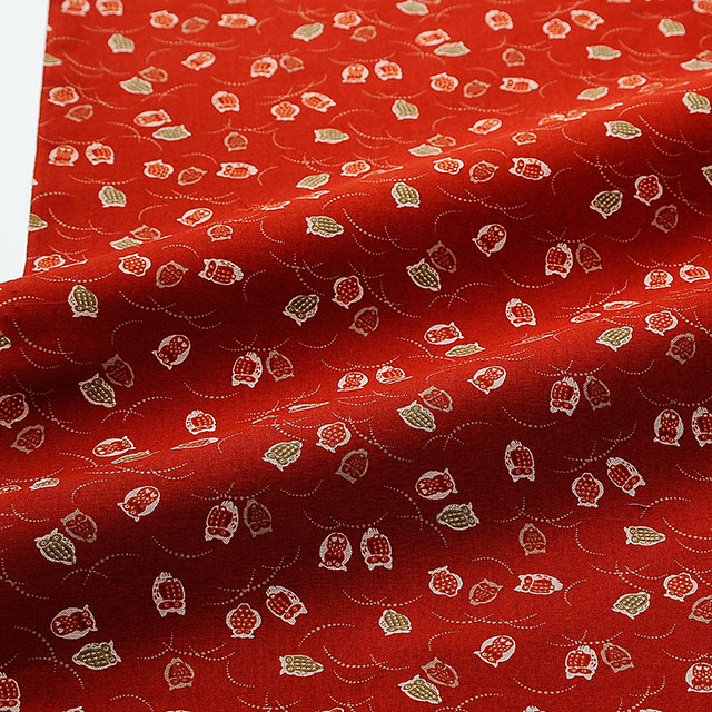 生地 和調プリント ふくろう/シーチング(88227) 5-2.赤 09Ag17_