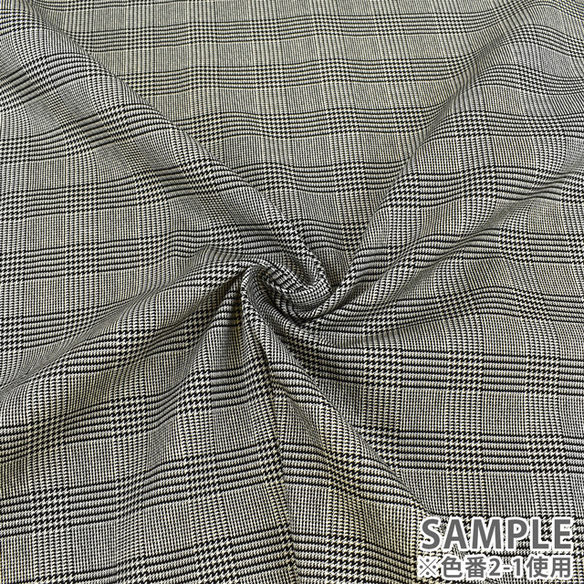 生地 ツイルプリント グレンチェック柄(88320) 2-1.アイボリー×ブラック 09Bk22_