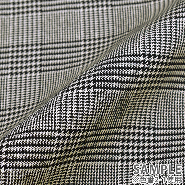 生地 ツイルプリント グレンチェック柄(88320) 2-1.アイボリー×ブラック 09Bk22_