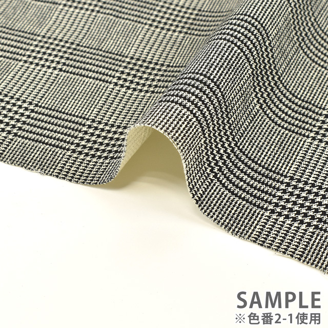 生地 ツイルプリント グレンチェック柄(88320) 2-1.アイボリー×ブラック 09Bk22_