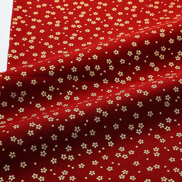 生地 和柄シーチング金プリント 桜(88337) 1-2.茜 09Ag17_