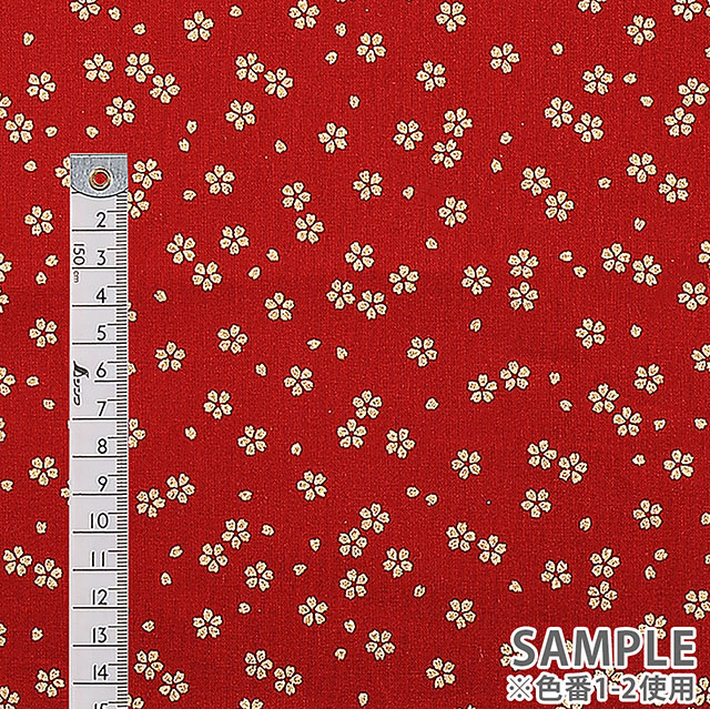 生地 和柄シーチング金プリント 桜(88337) 1-2.茜 09Ag17_