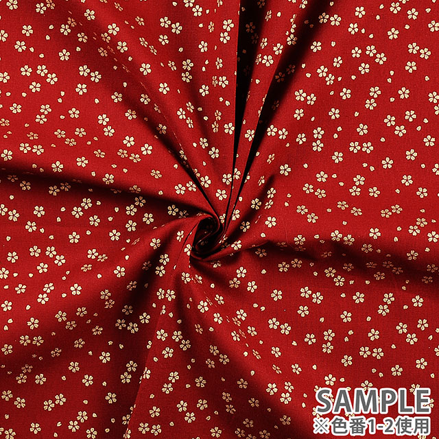 生地 和柄シーチング金プリント 桜(88337) 1-2.茜 09Ag17_