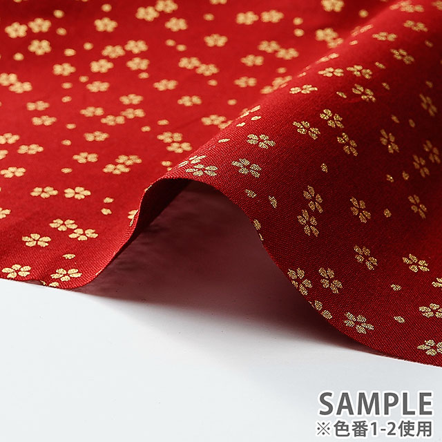 生地 和柄シーチング金プリント 桜(88337) 1-2.茜 09Ag17_