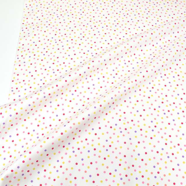 生地 ツイルプリント ランダムドット(88611Z) 1-1.白地×マルチピンク 99Zz99_