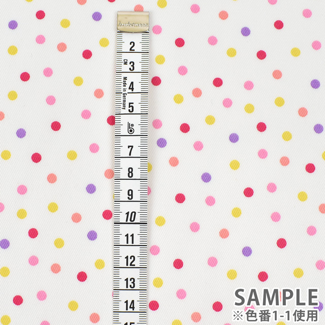 生地 ツイルプリント ランダムドット(88611Z) 1-1.白地×マルチピンク 99Zz99_