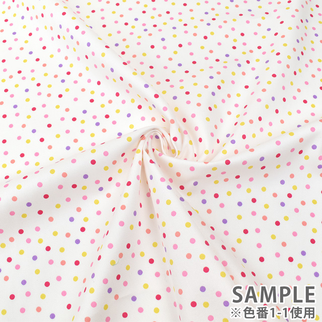 生地 ツイルプリント ランダムドット(88611Z) 1-1.白地×マルチピンク 99Zz99_