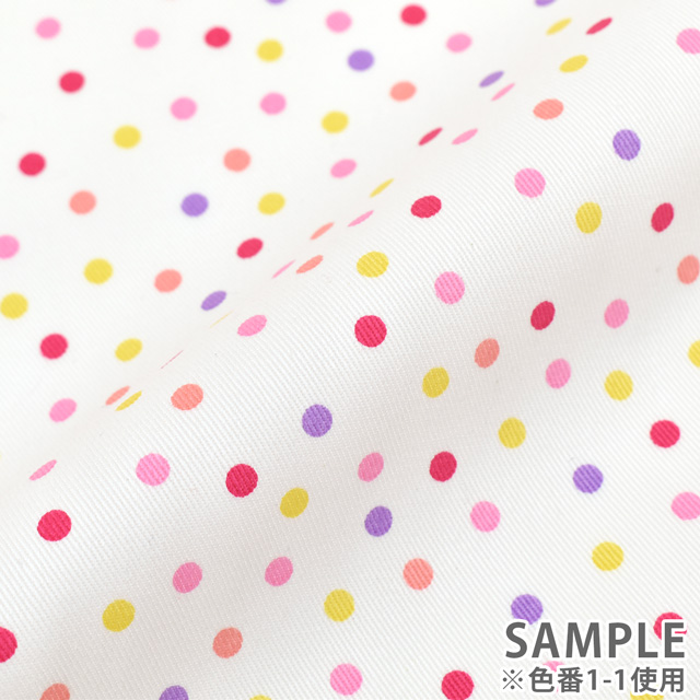生地 ツイルプリント ランダムドット(88611Z) 1-1.白地×マルチピンク 99Zz99_
