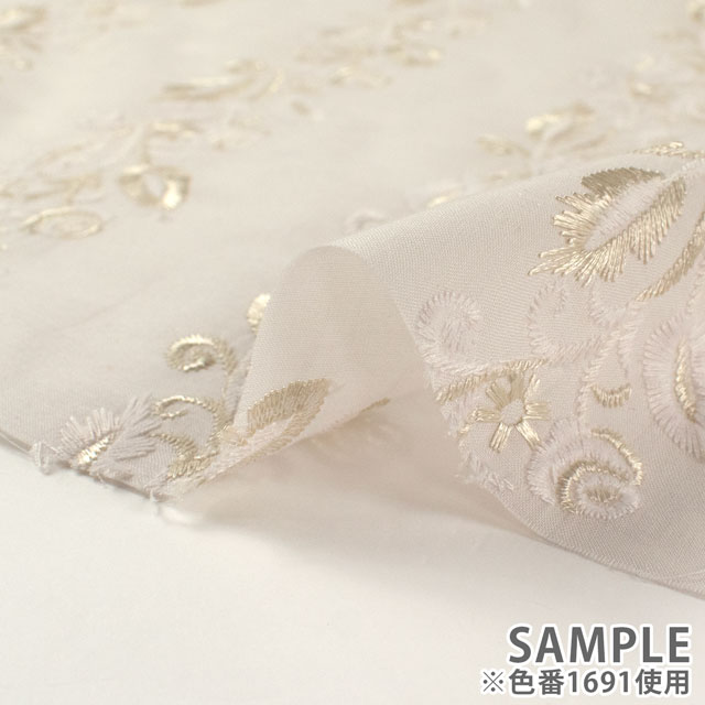 生地 綿ローンマルチレース ボタニカル(AL583) 1684.濃いベージュ 10Ac04_