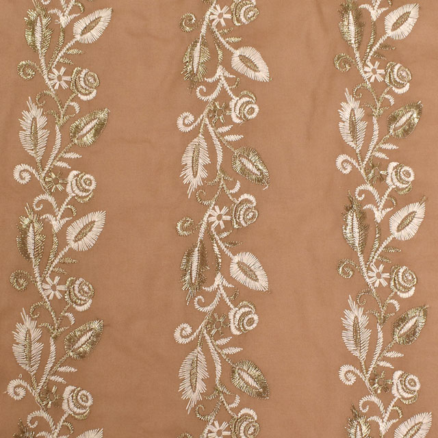 生地 綿ローンマルチレース ボタニカル(AL583) 1684.濃いベージュ 10Ac04_