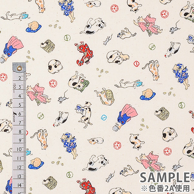 生地 ヤオヨロズ和柄 浮世絵風猫(AP11802) 2E.黒 99Zz99_