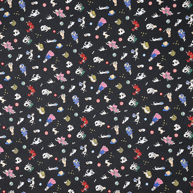 生地 ヤオヨロズ和柄 浮世絵風猫（AP11802） 2E.黒 99Zz99_