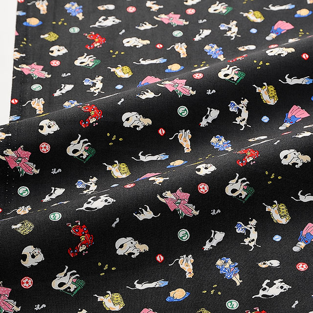 生地 ヤオヨロズ和柄 浮世絵風猫(AP11802) 2E.黒 99Zz99_