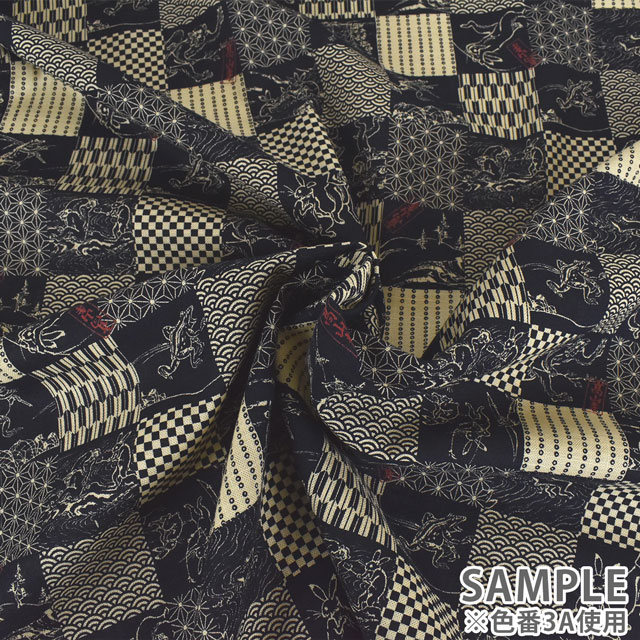 生地 鳥獣戯画/モーリークロス(AP25805) 3C.抹茶 99Zz99_