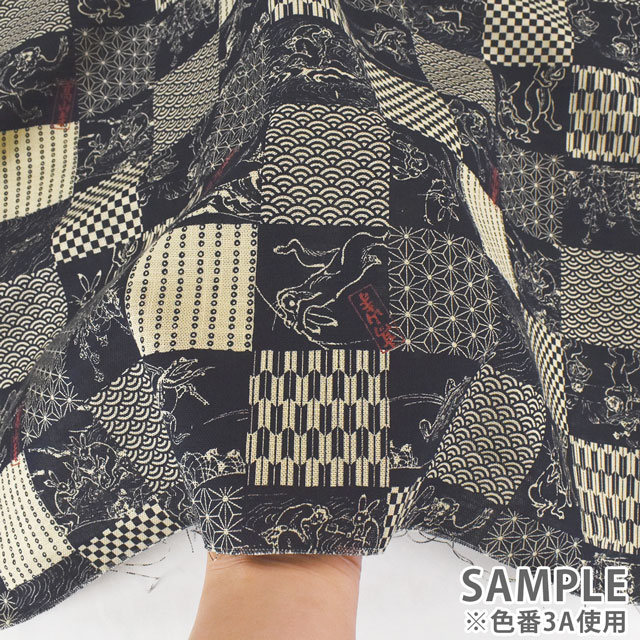 生地 鳥獣戯画/モーリークロス(AP25805) 3C.抹茶 99Zz99_