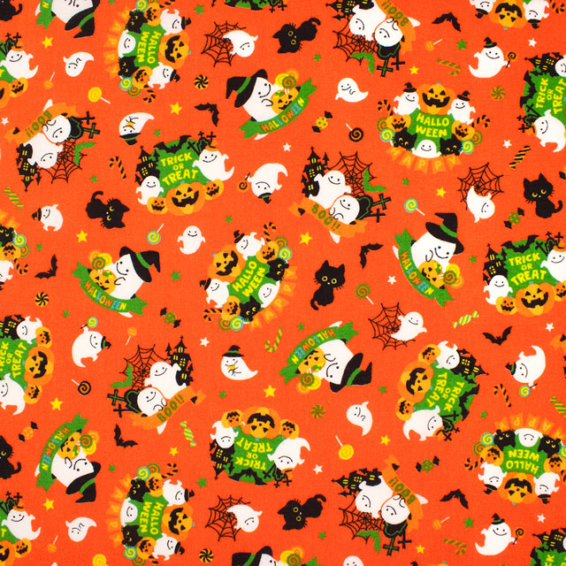 生地 ハロウィンプリント trick or treat/シーチング(AP45101) 1A.オレンジ 09Ae99_