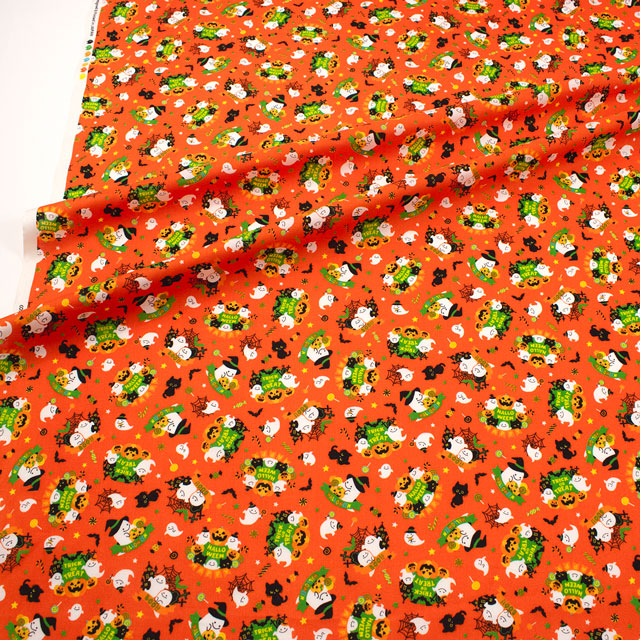 生地 ハロウィンプリント trick or treat/シーチング(AP45101) 1A.オレンジ 09Ae99_