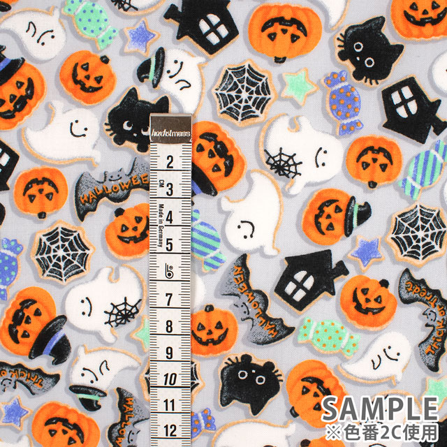 生地 ハロウィンプリント アイシングクッキー風/シーチング(AP45101) 2B.パープル 09Ae99_