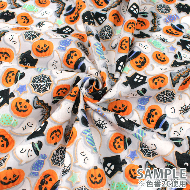 生地 ハロウィンプリント アイシングクッキー風/シーチング(AP45101) 2B.パープル 09Ae99_