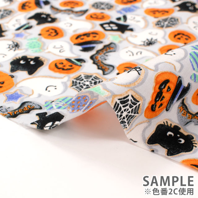 生地 ハロウィンプリント アイシングクッキー風/シーチング(AP45101) 2B.パープル 09Ae99_