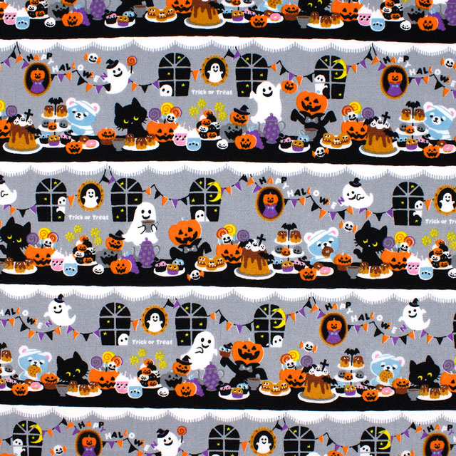 生地 ハロウィンプリント ハロウィンパーティー/シーチング(AP45101) 3C.グレー 09Ae99_