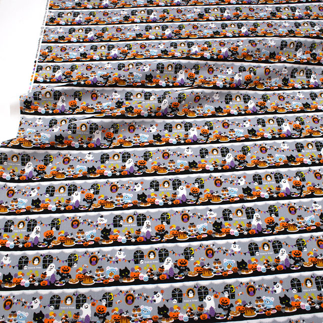 生地 ハロウィンプリント ハロウィンパーティー/シーチング(AP45101) 3C.グレー 09Ae99_