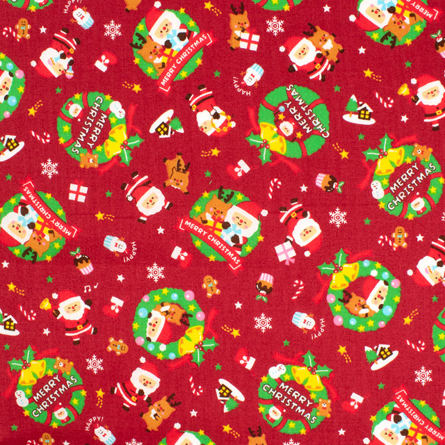 生地 クリスマスプリント リース/シーチング(AP45102) 1B.赤 09Ae99_