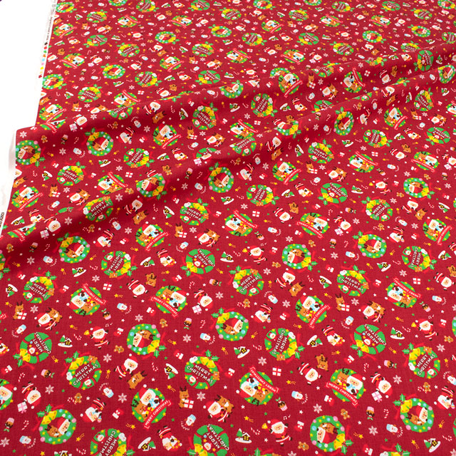 生地 クリスマスプリント リース/シーチング(AP45102) 1B.赤 09Ae99_