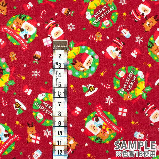 生地 クリスマスプリント リース/シーチング(AP45102) 1B.赤 09Ae99_