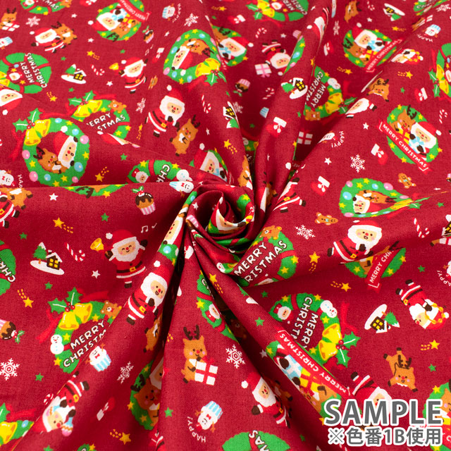 生地 クリスマスプリント リース/シーチング(AP45102) 1B.赤 09Ae99_