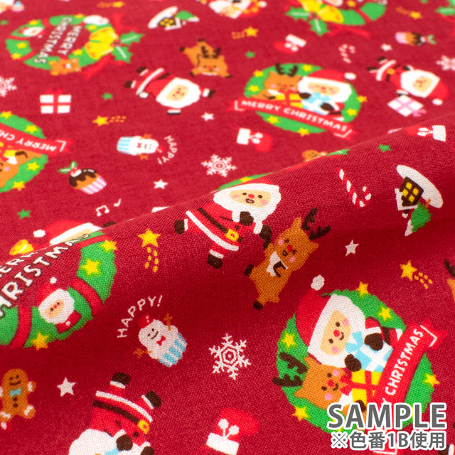 生地 クリスマスプリント リース/シーチング(AP45102) 1B.赤 09Ae99_