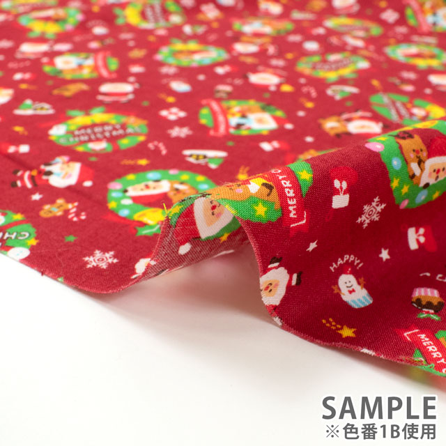 生地 クリスマスプリント リース/シーチング(AP45102) 1B.赤 09Ae99_