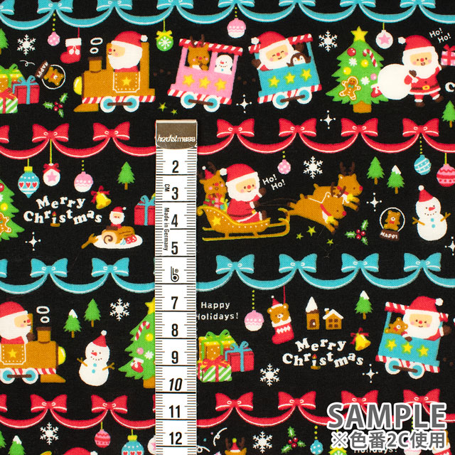 生地 クリスマスプリント ボーダー/シーチング(AP45102) 2A.緑 09Ae99_