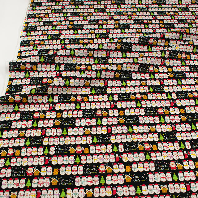 生地 クリスマスプリント ゆきだるま/シーチング(AP45102) 3C.黒 09Ae99_