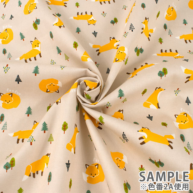 生地 ディアアニマル きつね柄/オックス(AP45105) 2A.ベージュ 09Ae99_