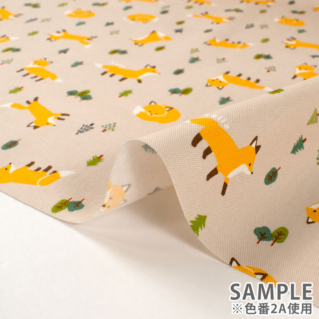 生地 ディアアニマル きつね柄/オックス(AP45105) 2A.ベージュ 09Ae99_